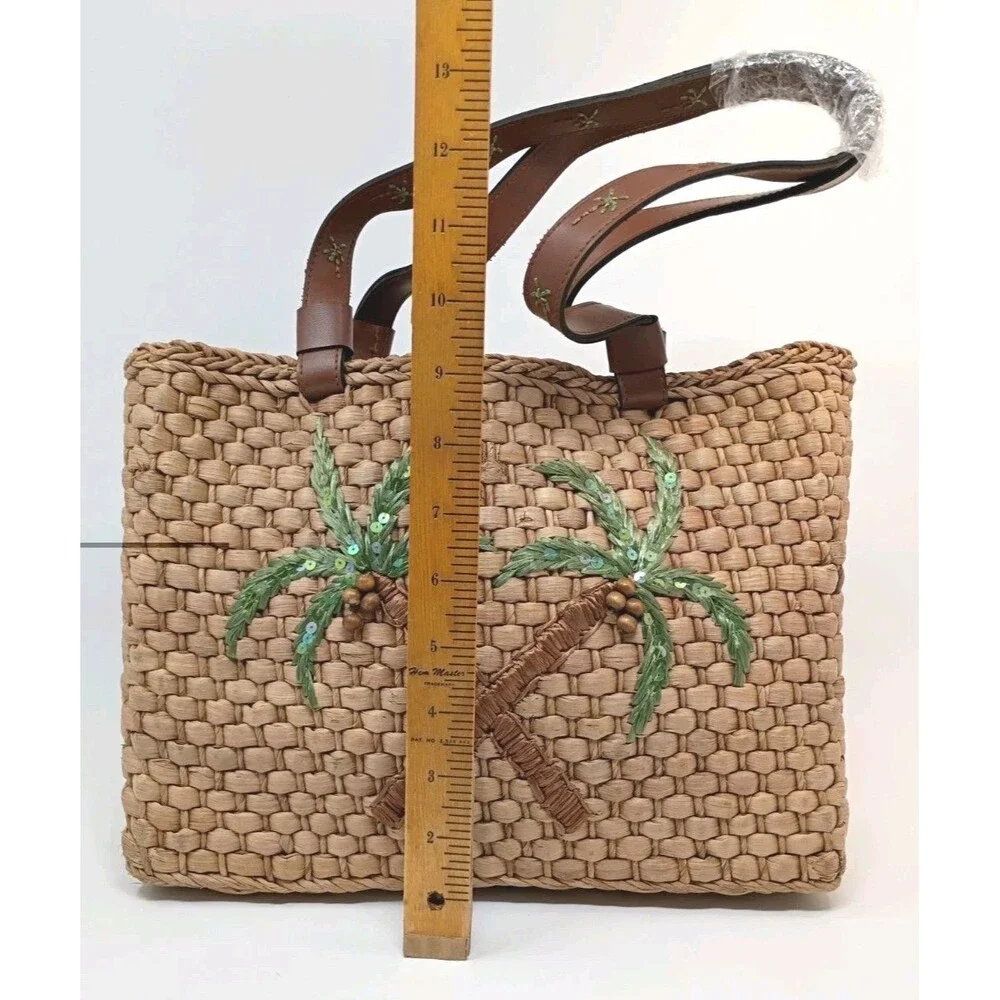 Cappelli Straworld Palm Tree Tote Bag Purse OS Double Handles Design Open Tote - Picture 6 of 9